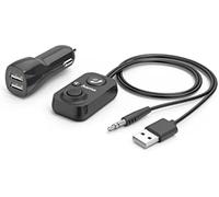 Hama Manos Libres Bluetooth para Coche con Entrada Auxiliar (con Cargador USB de 2 vías, Llamadas inalámbricas y Escuchar música a través del Altavoz del Coche, Adaptador Jack de 3,5 mm, Audio para