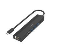 Hama | Hub USB-C 6 Puertos HDMI 4K LAN Gigabit PD 100 W | Incluye 3 USB-A, HDMI 4K, LAN Gigabit y USB-C Power Delivery de 100 W para máxima conectividad, Negro