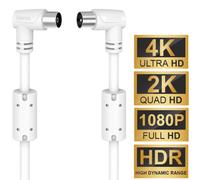Hama 10m 90°Angular Cable de Antena 90db Cable Coaxial 4K HDR HD TV