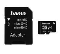 Hama 124150 microSDHC 16GB UHS-I Class1 C10 c/w Adaptador - (533x / 80 MB/s), Negro