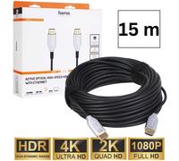 Hama 15m Cable HDMI Largo Conexión Óptico 4K 3D UHD Full-Hd TV Consola PC