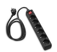 Hama 30394 - Regleta de 6 Tomas con Interruptor, 230 V, 1.4 m, Negro | Enchufe múltiple negro con rotación de 45 grados con interruptor de ahorro de energía para el hogar y la oficina