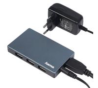 Hama Hub USB 4 Puertos USB 3.0 5 Gbit/S Rápido Carga Incl. Cable Y Alimentación