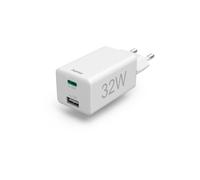 Hama | Adaptador de Carga USB C y USB A (Carga rápida, 32W, Alta Potencia, para Cargar 2 Dispositivos a la Vez) Color Blanco
