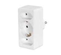 Hama Adaptador de Enchufe de 3 enchufes, 1 Contacto Protector, 2 Euros, Color Blanco