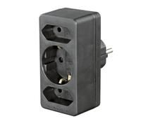Hama | Adaptador de Enchufe de 3 Salidas | 1x Schuko + 2X Euro | Regleta de Pared Compacta | Ideal para Hogar y Oficina | Color Negro