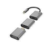 Hama | Adaptador Hub 6 en 1 USB-C (USB-C, Mini-DisplayPort, HDMI™, VGA, Se Puede Utilizar en Cascada, Superficie de Aluminio) Color Gris