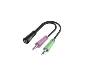 Hama | Adaptador PC Doble Jack 3,5 mm a Jack 3,5 mm | Permite conectar auriculares y micrófono a un único puerto, cable de 0,15 m, sonido de alta resolución, Negro