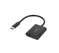 Hama | Adaptador de Audio 2 en 1 (Adaptador USB C con Entrada Jack 3,5mm y USB C, para Conectar PC a Auriculares, Altavoces, Cascos...) Color Negro.