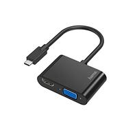 Hama | Adaptador USB-C a HDMI y VGA (Adaptador con USB-C Macho a VGA y HDMI Hembra, Conversor de Audio a vídeo, Ultra HD 4K para PC) Color Negro.