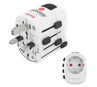 Hama Adaptador de viaje universal 150+ países, 2/3 pines, toma de tierra, Blanco