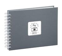 Hama | Álbum de Fotos con espiral para pegar y escribir (Álbum de fotografía de 10 x 15 cm, tamaño 24x17cm, con 50 hojas, papel cristal protector, 10x15 cm máximo 50 fotos) Color Gris