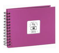 Hama | Álbum de fotos de 50 páginas negras de 24x17cm (Álbum de fotos de pegar, 100 fotos de 10 x 15cm, con espiral y papel de cristal entre páginas, Regalo de San Valentin), Color Fucsia