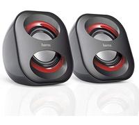 Hama | Altavoces para Portátil y PC 2.0 (USB y Jack 3,5 mm, Mini Altavoces Estéreo con Control de Volumen, Sonido Claro y Diseño Compacto) Negro/Rojo