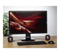 Hama | Altavoces para Portátil y PC 2.0 (USB y Jack 3,5 mm, Mini Altavoces Estéreo con Control de Volumen, Sonido Claro y Diseño Compacto) Negro/Rojo