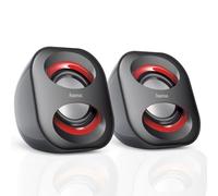 Hama | Altavoces para Portátil y PC 2.0 (USB y Jack 3,5 mm, Mini Altavoces Estéreo con Control de Volumen, Sonido Claro y Diseño Compacto) Negro/Rojo