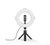 Hama Anillo de luz LED con trípode para teléfono móvil (Anillo de 8 Pulgadas, 21 cm de diámetro, trípode de Mesa para la cámara, luz LED Regulable para Selfie, videoconferencia, Youtube, TikTok,