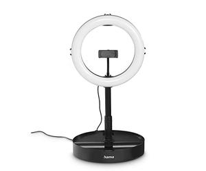 Hama | Aro de luz led Plegable Regulable (Soporte móvil 138 cm) Negro | Aro de luz para móvil, streaming, maquillaje, vídeo, 128 LED, 10 niveles, trípode plegable