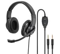 Hama Auriculares con micrófono (Auriculares con regulador de Volumen y Brazo de micrófono Ajustable, para videoconferencias, Oficina en casa, Centro de Llamadas, eLearning, 2 Conectores Jack de 3,5