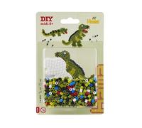 HAMA Blíster pequeño de perlas | Aprox. 450 cuentas fusibles, 1 placa dinosaurio nº 322 y papel de planchado | Manualidades y mosaicos para niños creativos