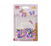 HAMA Blíster pequeño de perlas | Aprox. 450 cuentas fusibles, 1 placa pequeña hexagonal nº 223 y papel de planchado | Manualidades y mosaicos para niños creativos