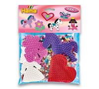 HAMA - Bolsa de 4 placas (corazón, princesa, pony, flor) y 3000 cuentas para planchar MIDI - Ocio creativo multicolor