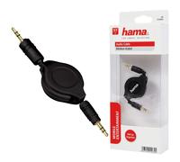 Hama - Cable enrollable (roll-Up, conector para miniteléfono, estéreo, longitud de cable 110 cm, conector macho de 3,5 mm, conector macho 3,5 mm), color negro y dorado