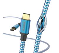 Hama Cable de carga reflectante USB-C - USB-C, 5 pies, nailon, azul