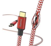 Hama | Cable de carga USB-C a USB-C Reflectante (480Mb/s, 3A, 1,5 m, Nylon) Color rojo