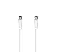 Hama | Cable de conexión coaxial y satélite (Cable antena tv, Conector F Macho a Conector coaxial Hembra, 90 dB, 3 m), Color Blanco