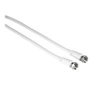 Hama | Cable de conexión coaxial y satélite (Cable antena tv, Conector F Macho a Conector coaxial Macho, 75 dB, 5 m), Color Blanco