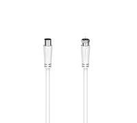 Hama | Cable de conexión coaxial y satélite (Cable antena tv, Conector F Macho a Conector coaxial Macho, 90 dB, 1,5 m), Color Blanco