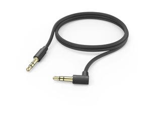 Hama | Cable jack 3,5 mm AUX acodado 90° 1 m | Con revestimiento textil, conectores chapados en oro y sonido estéreo de calidad. Negro