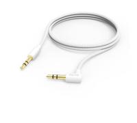 Hama - Cable jack de audio (cable auxiliar jack de 3,5 mm, macho a macho, ángulo 90°, compatible con iPhone Samsung, auriculares para smartphone, tablet MP3, coche estéreo, hogar, 1 m), color blanco