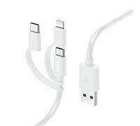 Hama Cable MultiUSB Lightning (Cable de Carga Multi, 3en 1, USB-A/Micro-USB/USB-C, Lightning, 1 m, Certificado MFI, Cable USB Universal iPhones iPads iPods Samsung Galaxy, Huawei, Xiaomi) Blanco
