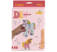 Hama Caja colgante de unicornios | aprox. 2.000 cuentas, 1 tablero hexagonal grande, 4 soportes de cuentas, 1 conector, hoja de diseño impresa a color, instrucciones y papel de planchado