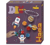HAMA Caja de regalo Espacio | Aprox. 2.500 perlas, 2 placas, 1 aro móvil expositor, 1 cuerda, hoja de diseño impresa a color, instrucciones y papel de planchado