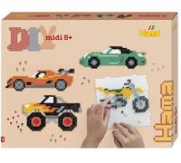 Hama Caja de regalo - Vehículos | aprox. 4.000 cuentas, 2 tableros cuadrados grandes n.º 234, hoja de diseño impresa a color, instrucciones y papel de planchado