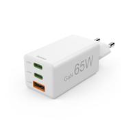 Hama | Cargador GAN 65W con 2 USB-C y USB-A Power Delivery QC | Cargador GaN de 65 W con 2 USB-C PD y USB-A QC para cargar hasta 3 dispositivos. Blanco