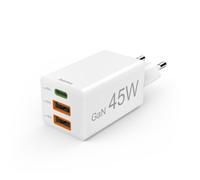 Hama | Cargador Mini 220V (45W, 1 Puerto USB-C, 2 Puertos USB-A, QC+PD+GAN, Mini) Blanco