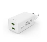 Hama | Cargador mini 220V (65W, 2 puertos UB-C, 1 puerto USB-A, QC+PD+GAN, rápido, mini) Blanco