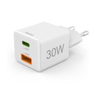 Hama | Cargador Mini 220V (30W, 1 Puerto UB-C, 1 Puerto USB-A, QC+PD, rápido, Mini) Blanco