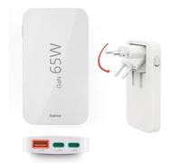 Hama | Cargador rápido 220V (65W, 2 Puertos USB-C, 1 Puerto USB-A, QC+PD+GAN, extraplano) Blanco