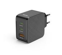 Hama | Cargador Rápido 2xUSB-C + 1xUSB-A (230V, 65W, Power Delivery, Adaptador de Carga Rápida, Enchufe Cargador, múltiple Cargador) Color Negro