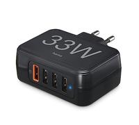 Hama Cargador Rápido 4 Puertos, Qualcomm® 3.0, 4X USB-A, 33W, Negro