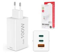 Hama | Cargador rápido de Pared Universal. (Tecnología GAN 100w, 2X USB c Power Delivery, 1x USB a Quick Charge, Carga simultánea 3 Dispositivos) Blanco.