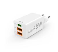 Hama Cargador rápido, GaN, 1x USB-C, 2x USB-A, minicargador, PD, 45 W blanco
