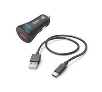 Hama - Cargador rápido para Coche (19,5 W, Cargador rápido USB con Cable de Carga USB-A a USB-C 1,5 m, Qualcomm Quick Charge 3.0, 19,5 W), Color Negro