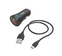 Hama - Cargador rápido para Coche (Cargador rápido USB A, Cable de Carga USB-A a Micro-USB 1,5 m, Qualcomm Quick Charge 3.0, 19,5 W), Color Negro