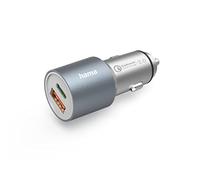 Hama - Cargador rápido para Coche USB-C de 38 W (Cargador para Encendedor de Cigarrillos, 2 Puertos: 1 USB-C PD, 1 USB-A QC, Carga rápida, 38 W, Metal) Gris
